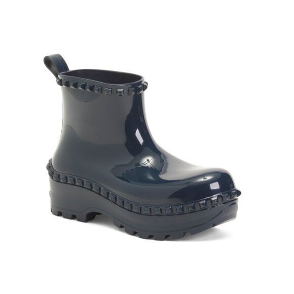 CARMEN SOL Navy Blue Made In Italy Waterproof Graziano Jelly Studded Boots - Picture 1 of 2
